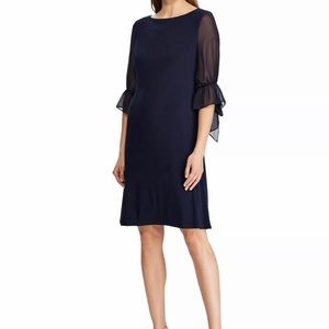 RALPH LAUREN Womens Navy 3/4 Sleeve Knee Length